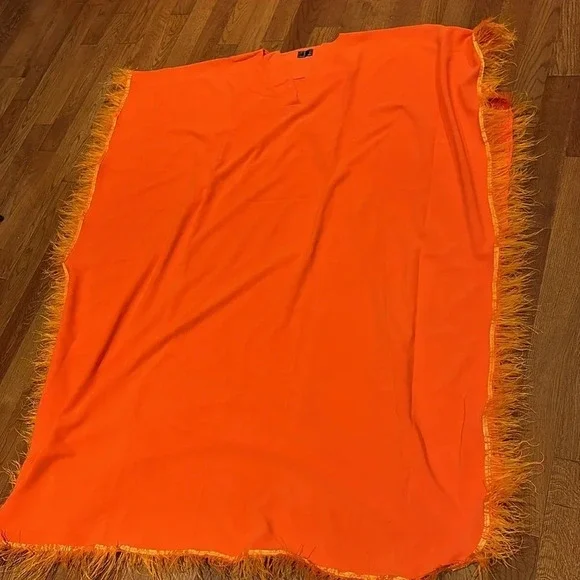 Vintage 1970’s Couture style Fashion Satin Osteich  Feather Trim Kaftan - Picture 4 of 15